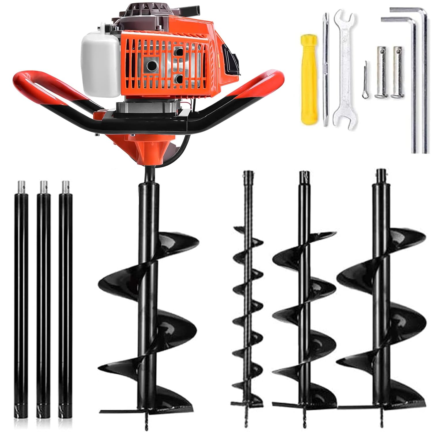 72CC Auger Post Hole Digger, 3KW 2 Stroke Post Hole Auger Gas Powered with 3 Auger Drill Bits(4 & 8 & 12) + 3 Extension Rods for Farm Garden Plant - Image 2