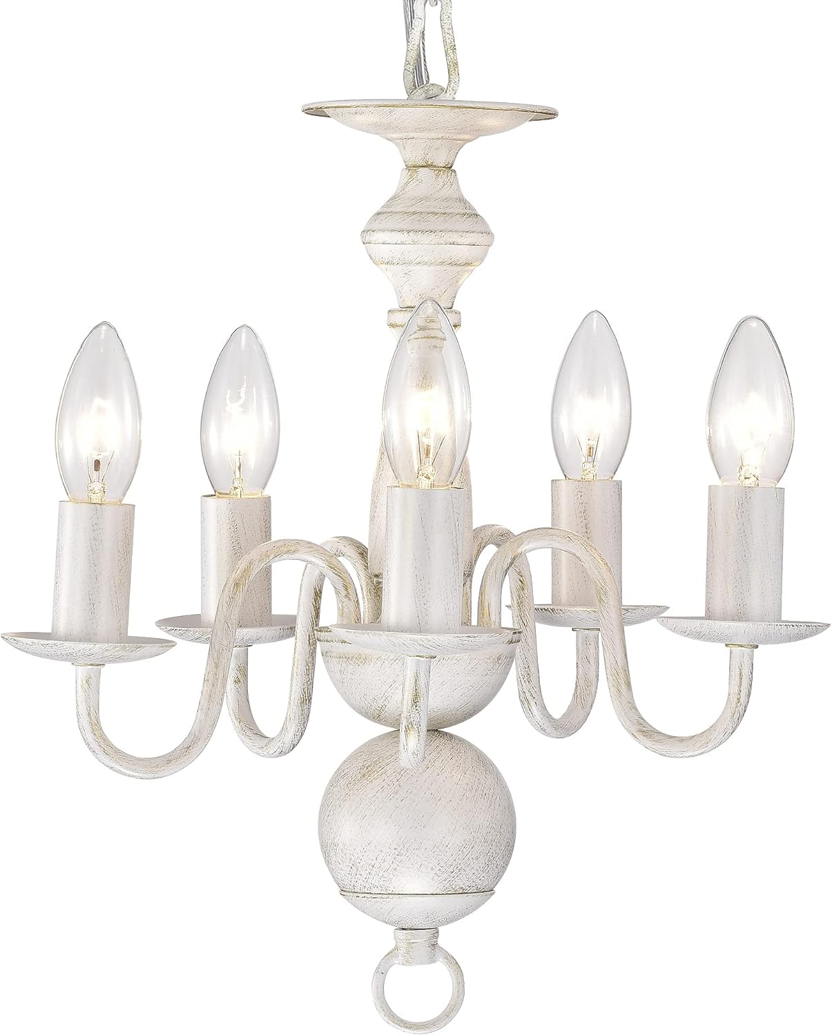 White Chandelier Small Rustic Chandeliers Farmhouse Metal Chandeliers 5 Light French Country Chandelier Lighting for Entryway,Foyer,Dining Room and Living Room