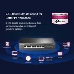 Alternative view of TP-Link TL-SG108-M2 | 8 Port Multi-Gigabit Unmanaged Network Switch, Ethernet Splitter | 2.5G Bandwidth | Plug & Play | Desktop/Wall-Mount | Fanless Metal Design | Limited Lifetime Protection