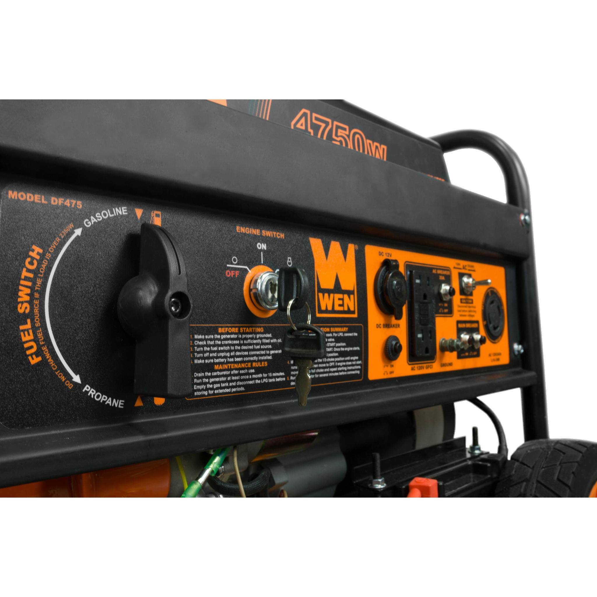 Wen DF475T 4750-Watt 120V/240V Dual Fuel Portable Generator with Wheel Kit and Electric Start – Carb Compliant - Image 4