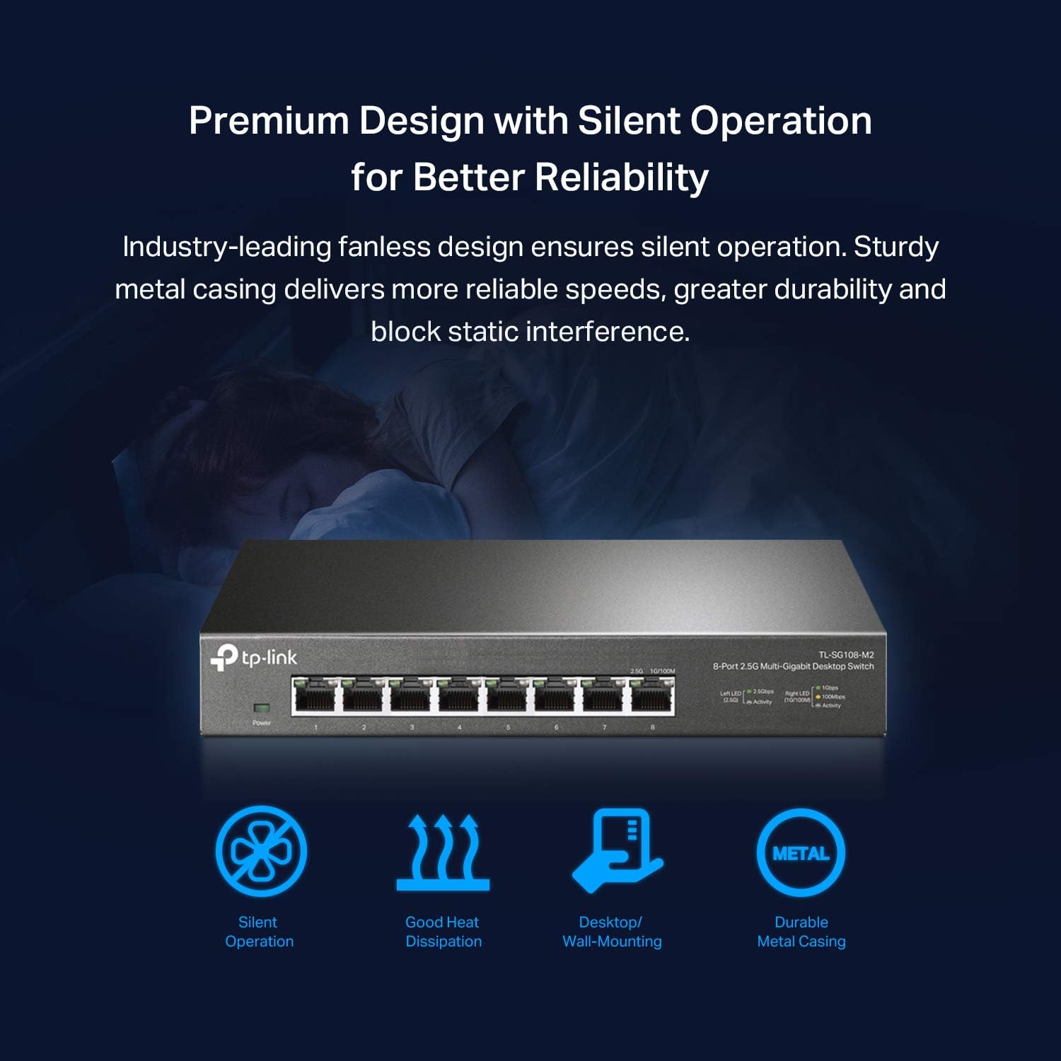 TP-Link TL-SG108-M2 | 8 Port Multi-Gigabit Unmanaged Network Switch, Ethernet Splitter | 2.5G Bandwidth | Plug & Play | Desktop/Wall-Mount | Fanless Metal Design | Limited Lifetime Protection - Image 4