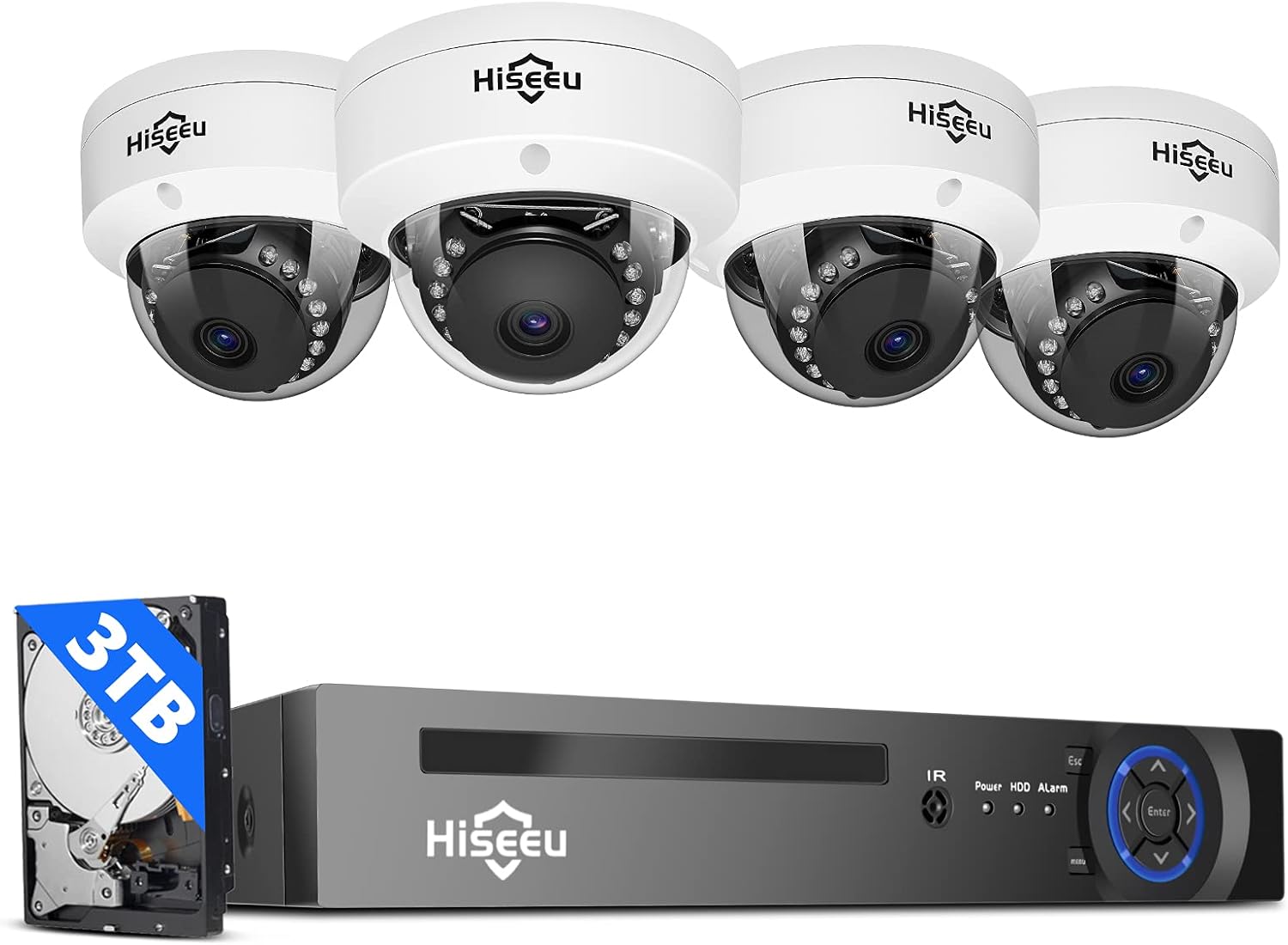 Hiseeu 5MP PoE Security Camera System with 3TB Hard Drive,8 Channel 5MP NVR Security System with 4pcs Dome PoE IP Camera for Home Security,Night Vision,IP66 Waterproof,1-Way Audio