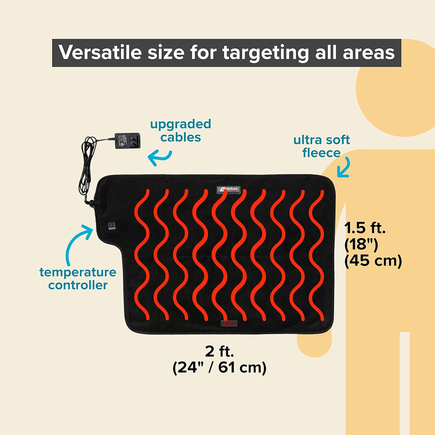 36 x 24 Venture Heat Far Infrared Deep Heating Pad for Injury Recovery and Pain Relief, 10 Hour Shutoff Ultra-Soft Deep Tissue Electric Therapeutic Device (Half Length) - Image 9